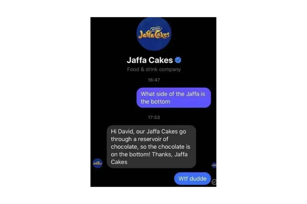 Скриншот разговора о Jaffa Cakes