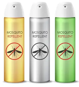 illustration of bug spray cans. the middle one in gray tones indicating it is not effective