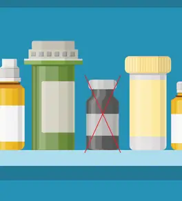 illustration of a row of medicine bottles with 1 in gray to show it is not effective