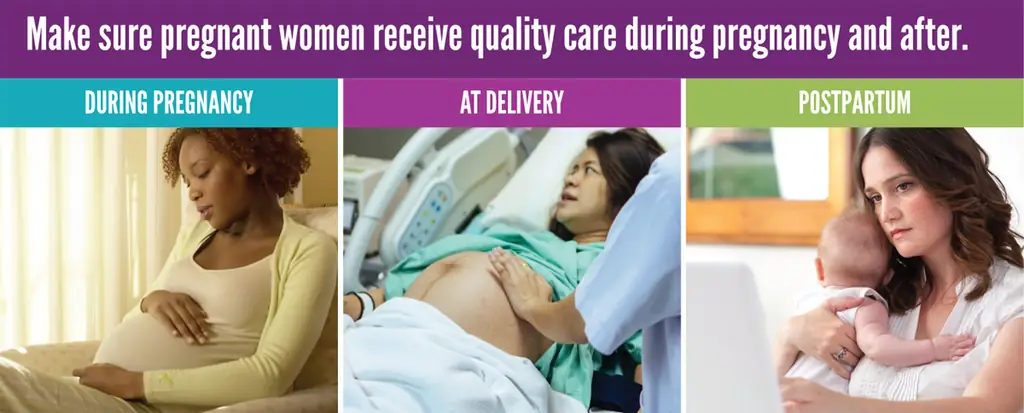three pregnant women which says, “Make sure pregnant women receive quality care during pregnancy and after three pregnant women which says, “Make sure pregnant women receive quality care during pregnancy and after