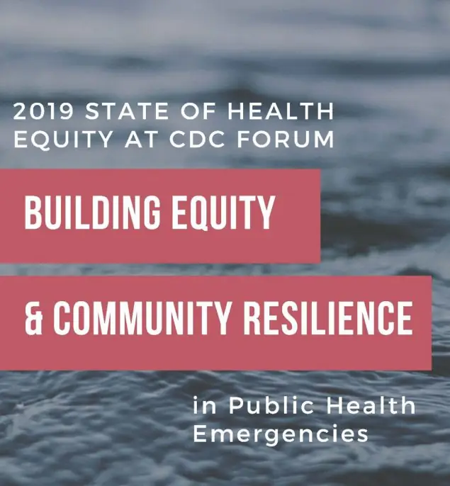 State of Health Equity event artwork which states, Building Equity and Community Resilience State of Health Equity event artwork which states, Building Equity and Community Resilience