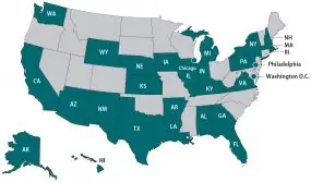 Map of United States highlighting OutbreakNet Enhanced sites: Alabama, Alaska, Arkansas, Arizona, California, Chicago, Florida, Georgia, Hawaii, Indiana, Kansas, Louisiana, Massachusetts, Michigan, Nebraska, New Hampshire, New Mexico, New York, Philadelphia, Texas, Rhode Island, Virginia, Washington, and Washington D. C