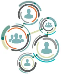 Illustration representing partnership showing different people surrounded by circles connected together with lines