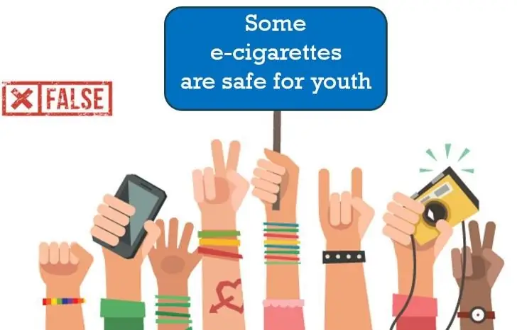 multi-colored raised hands which says, “Some cigarettes are safe for youth-FALSE multi-colored raised hands which says, “Some cigarettes are safe for youth-FALSE