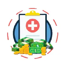 icon money and clipboard with medical aid