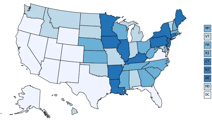 Screenshot of a map of the United States on the U. S. Cancer Statistics Data Visualizations Tool