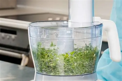 кухонный комбайн измельчает что-то зеленое