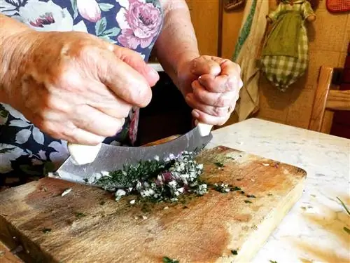 Женщина измельчает овощи меззалуной