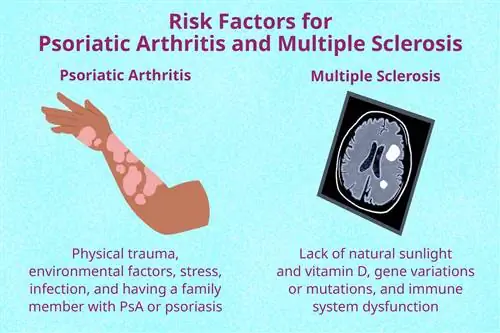 Рука с видимым псориазом и изображение головного мозга (факторы риска псориатического артрита и рассеянного склероза)