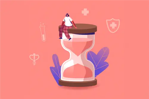 Иллюстрация женской фигуры, сидящей на песочных часах