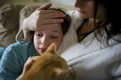 Мать чувствует боль в лбу дочери