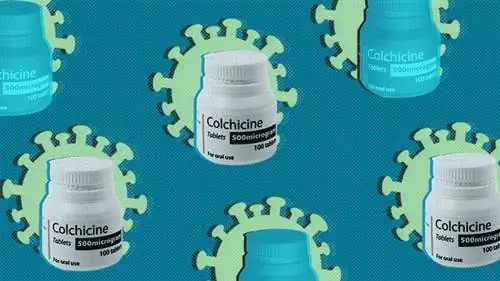 бутылки с колхицином и форма вируса синий зеленый черный и белый