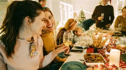 друзья и семья за праздничным столом наслаждаются компанией
