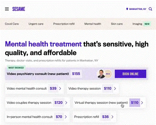 Ищем доступного терапевта с Sesame.