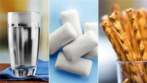 вода, никотиновая жевательная резинка и палочки для кренделя, которые могут помочь избавиться от тяги к курению