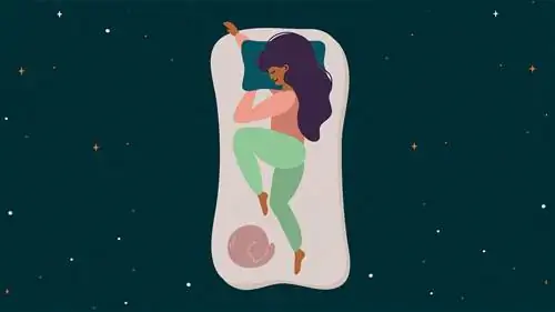 иллюстрация женщина спит ночь кровать кошка