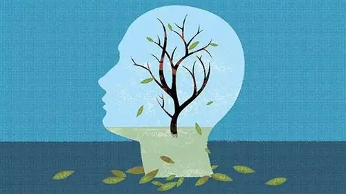 иллюстрация дерева с падающими с него листьями в голове человека