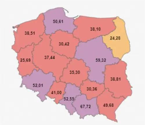 Инфекции COVID-19 за последнюю неделю в воеводствах Инфекции COVID-19 за последнюю неделю в воеводствах